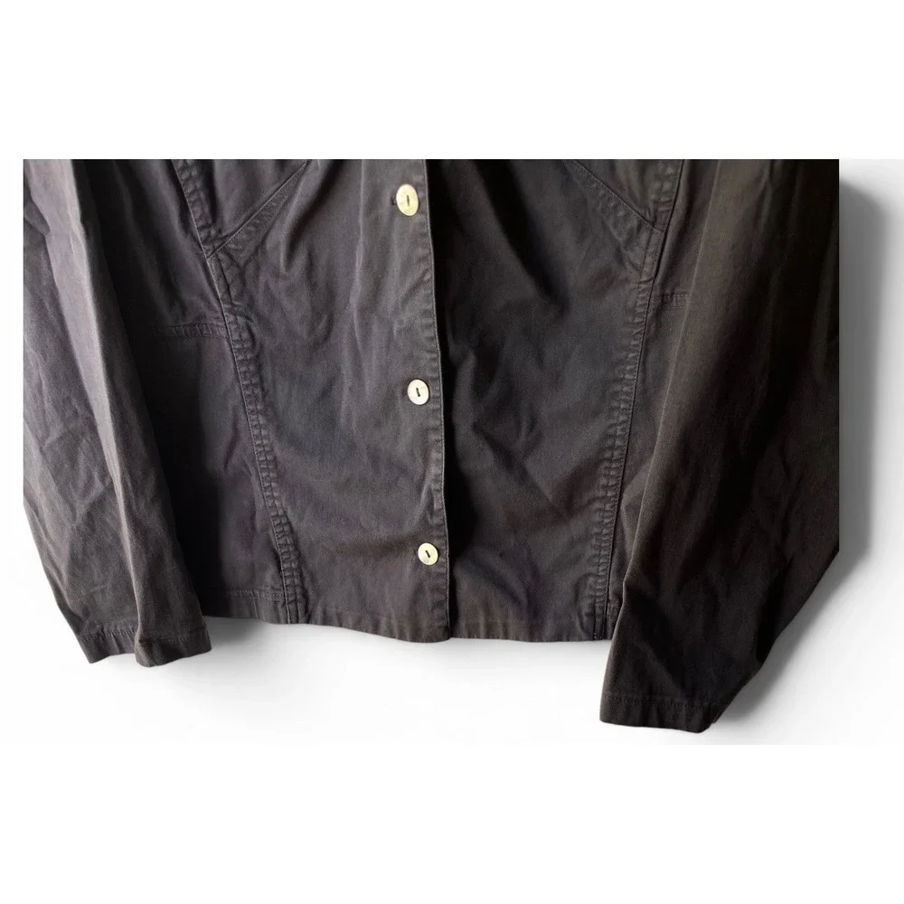 Johnny Was Gray Button Front Jacket Women's Size S Cotton Tie Back Utility Top